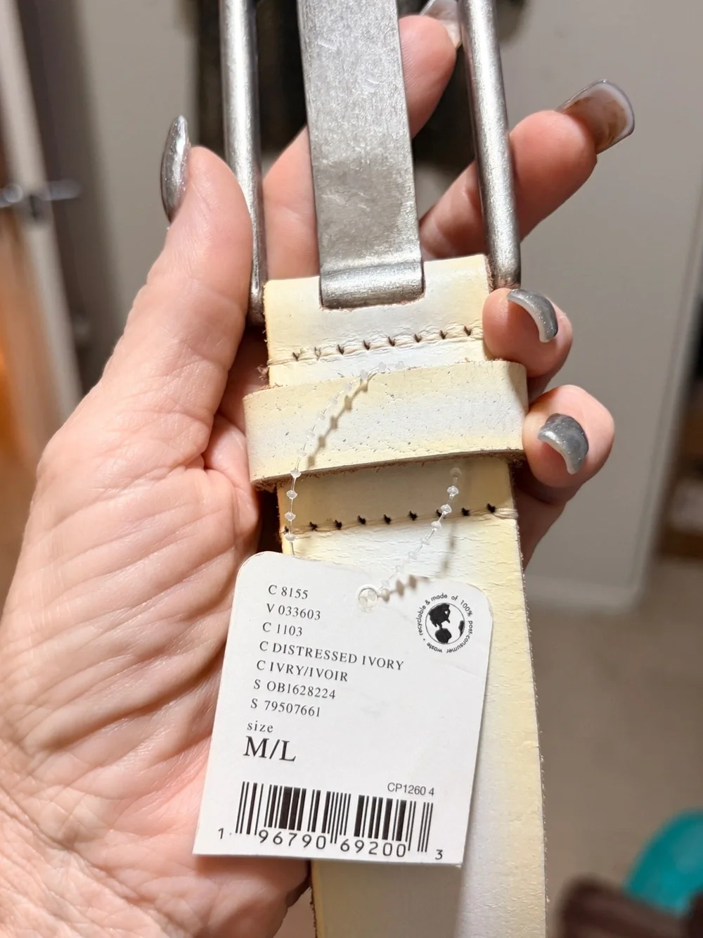 Free People Off White Leather Belt in Classic Style NWT M/L Womens